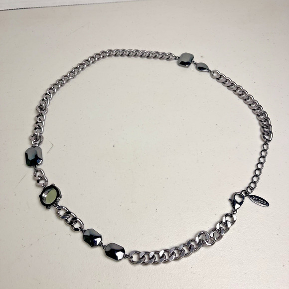 Chicos Chunky Gunmetal Chain Necklace Large Gems Statement Jewelry Bold 36 - 40" - Picture 7 of 16